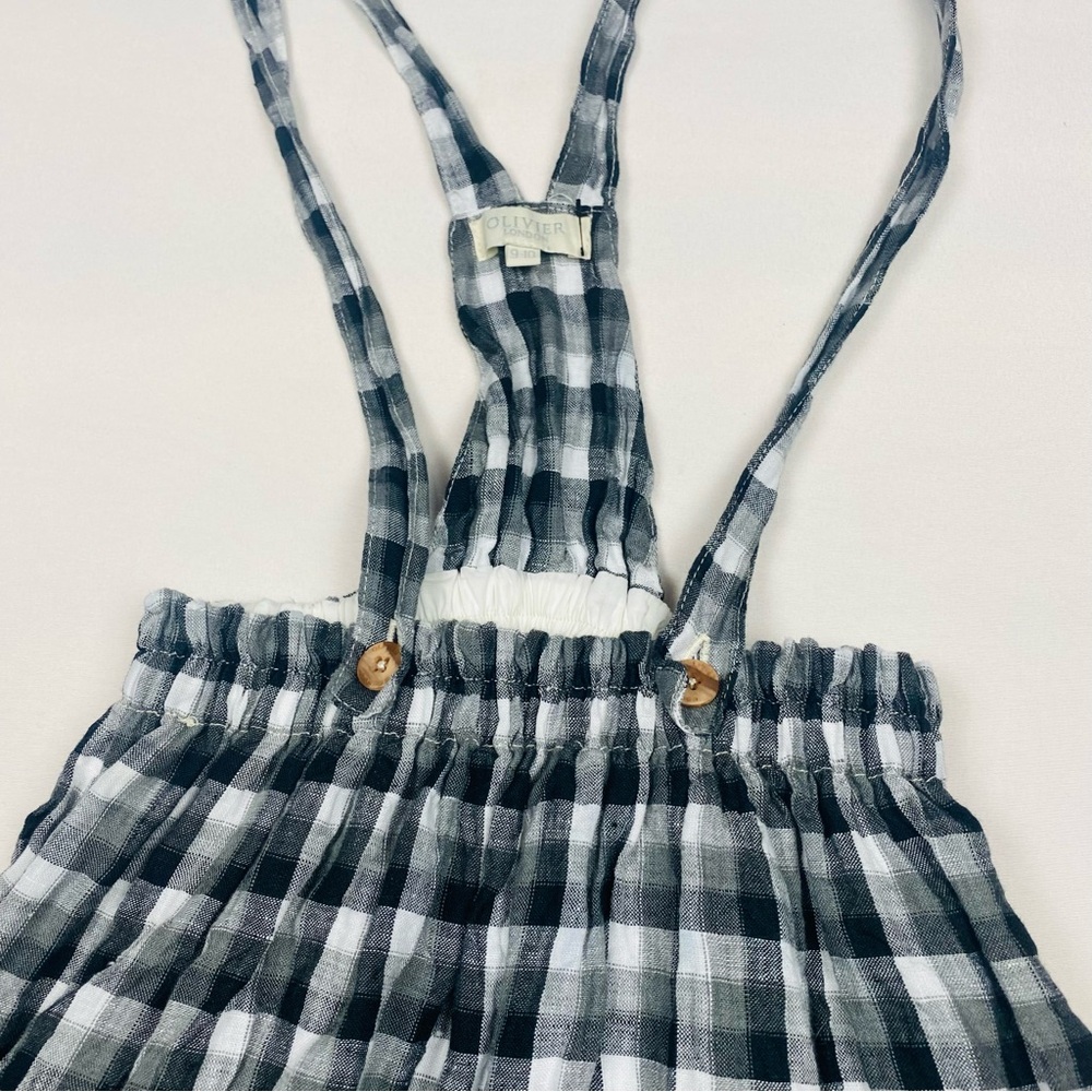 Olivier London Linen Plaid Shoulder Strap‎ Suspender Skirt Dress Size 9-10 - Picture 3 of 9